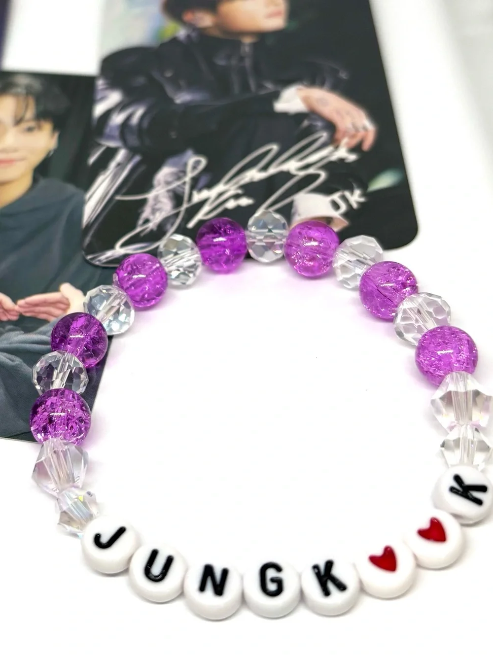 (6pcs) BTS JUNGKOOK BIAS PURPLE BRACELET AND PHOTOCARD BUNDLE